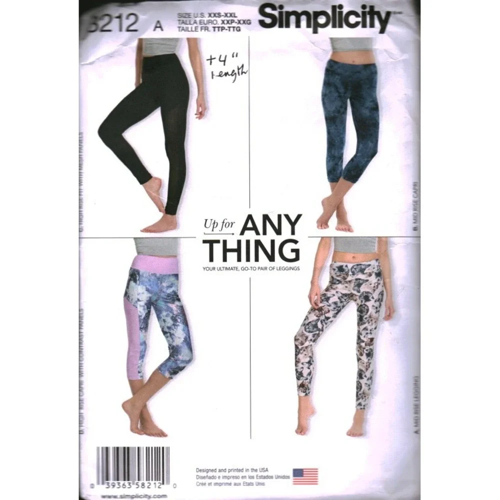 Simplicity 8212 Misses Knit Leggings Sewing Pattern XXS-S High Mid Rise Capri